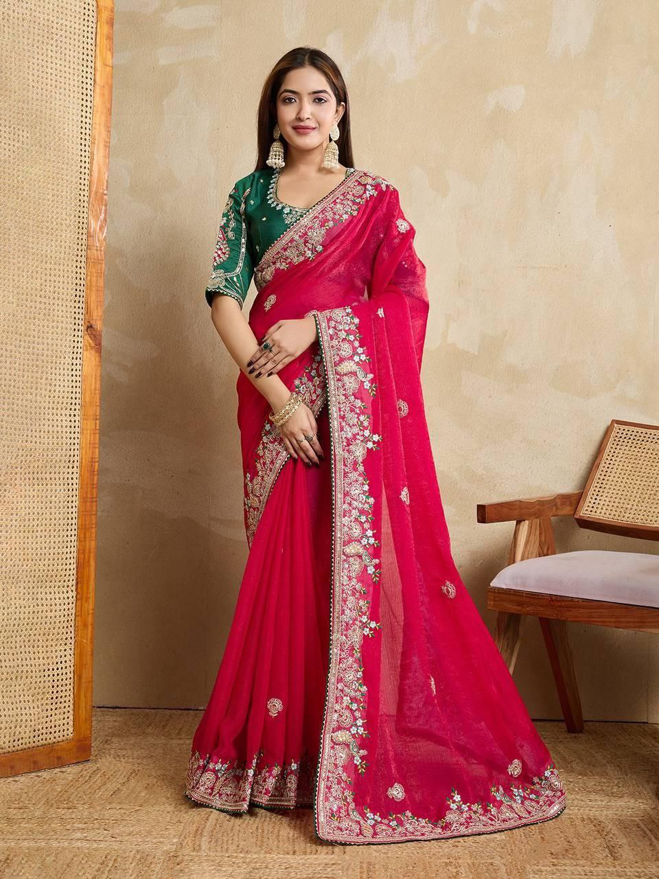 Rani Party Wear Fendy Chiffon silk Saree