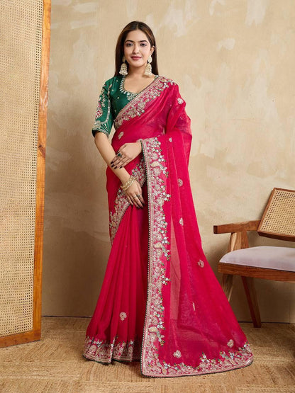 Rani Party Wear Fendy Chiffon silk Saree