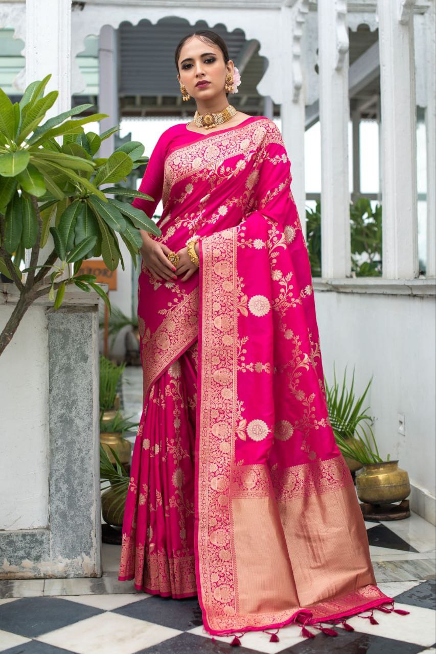 Rani Pink Banarasi Katan Silk Saree