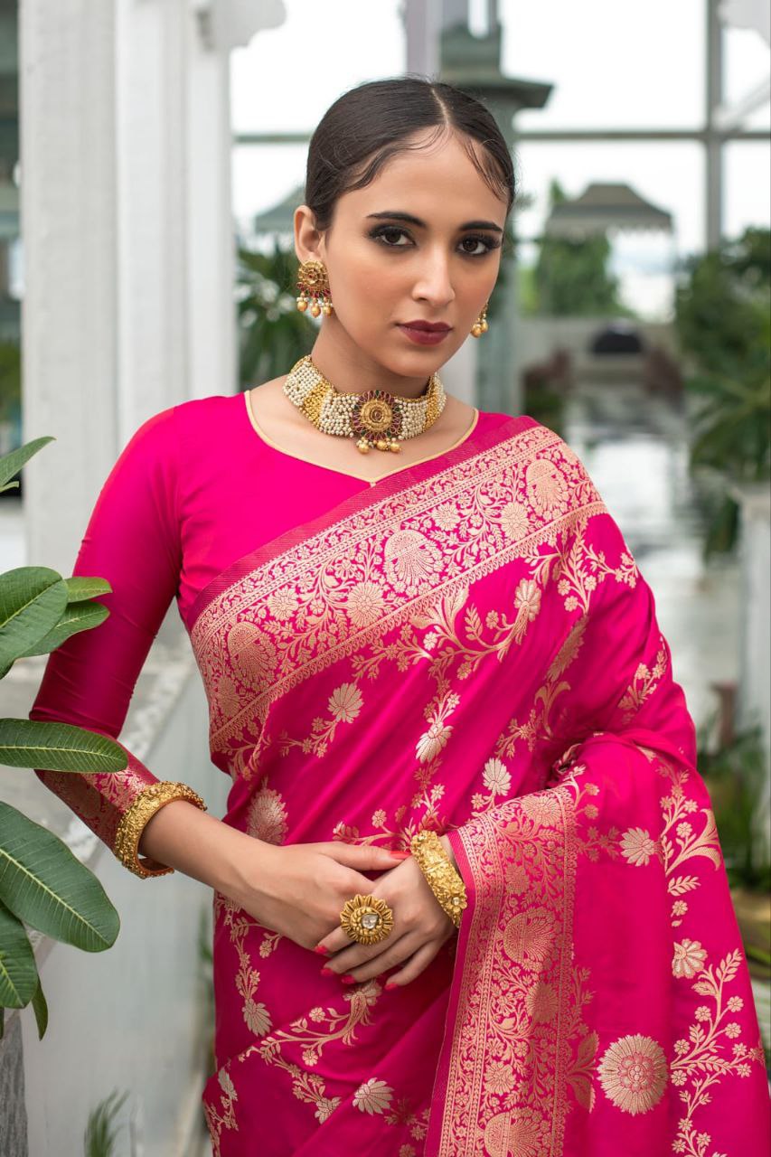 Rani Pink Banarasi Katan Silk Saree