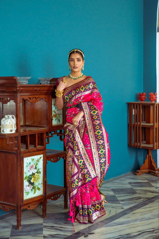 Rani Pink Banarasi Silk Paithani Patola Saree