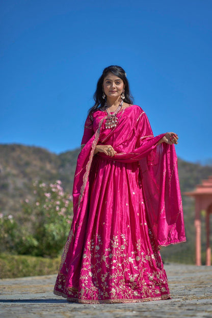 Rani Pink Chinon Lehenga Choli For Wedding