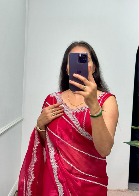 Rani Pink Designer Burberry Silk Saree