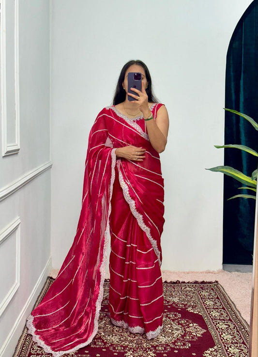 Rani Pink Designer Burberry Silk Saree