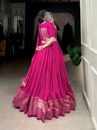 Rani Pink Designer Chanderi Lehenga Choli For Wedding