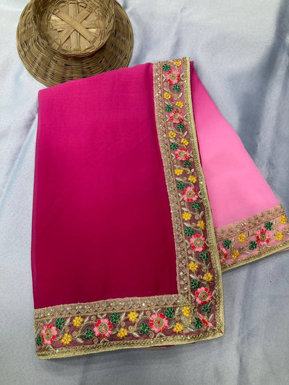 Dual Color Digital Printed Georgette Saree