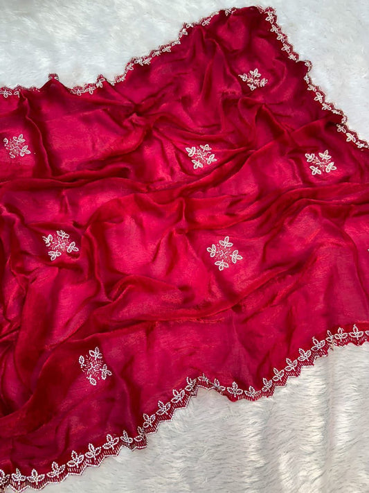 Rani Pink Fandy Satin Silk Saree