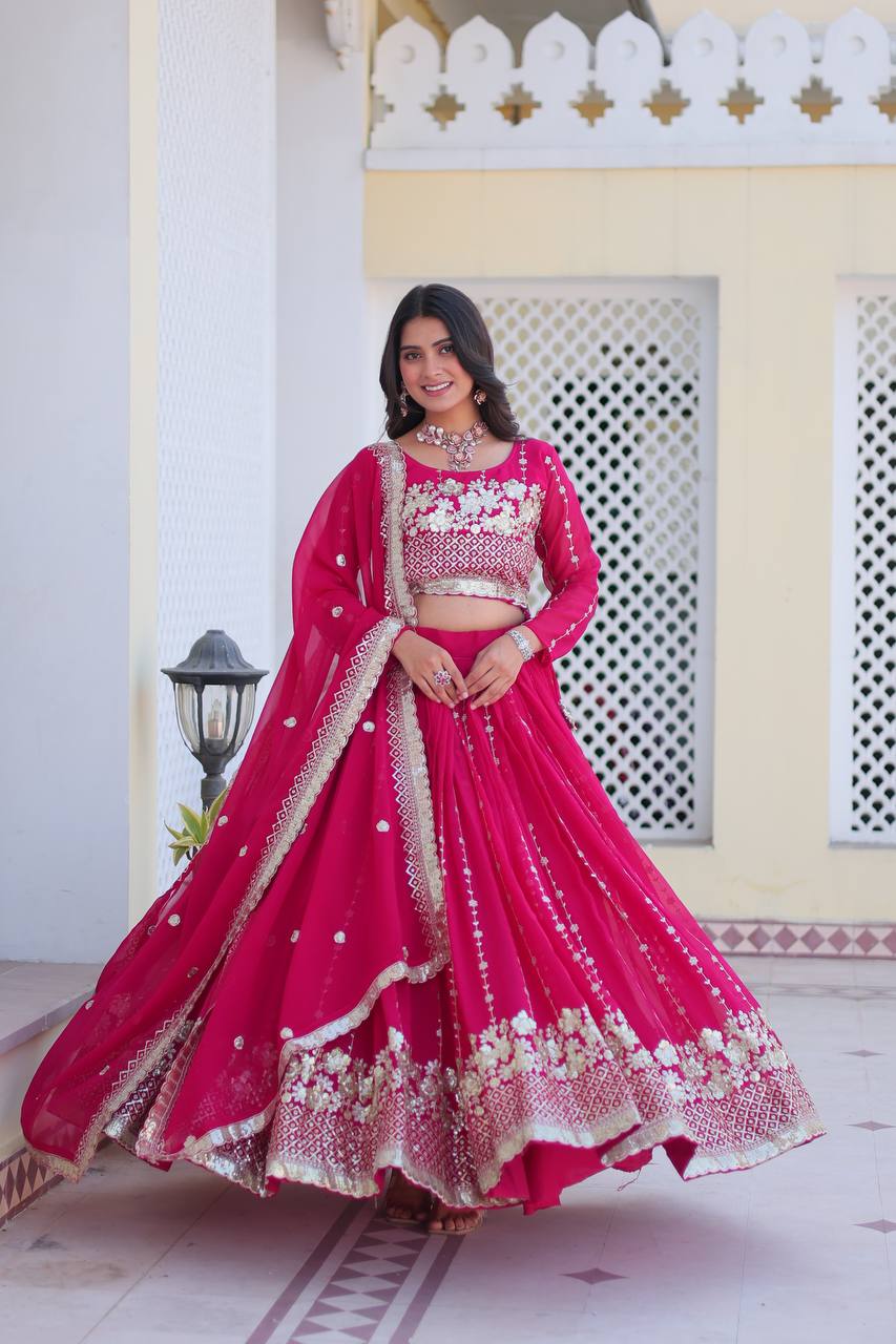 Rani Pink Georgette Lehenga Choli For Wedding