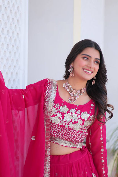 Rani Pink Georgette Lehenga Choli For Wedding