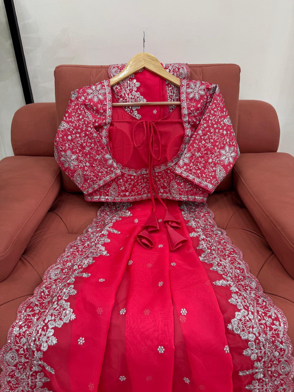 Rani Pink Party Wear Tabby Silk Saree