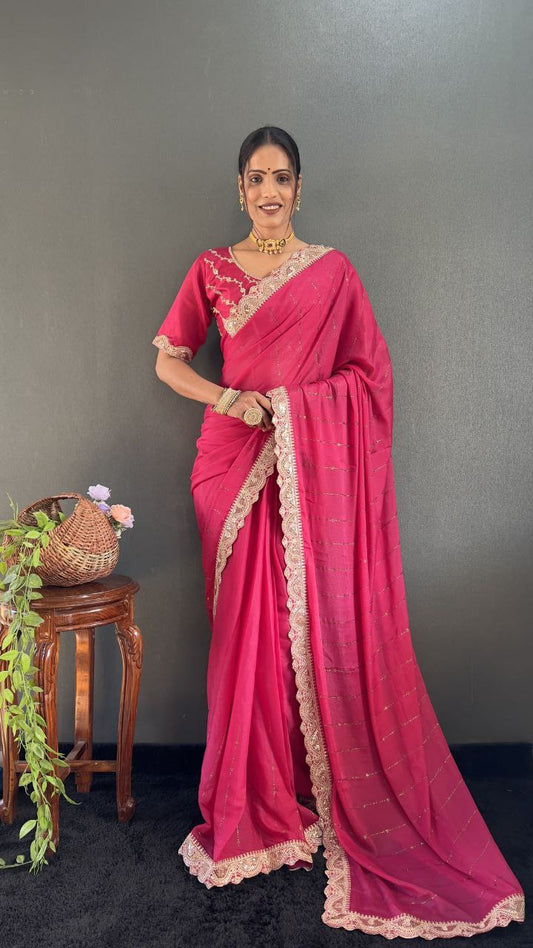 Rani Pink Ready to Wear Star Georgette Silk Saree
