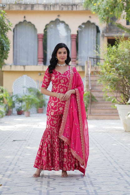 Rani Pink Readymade Modern Sharara Set For Wedding