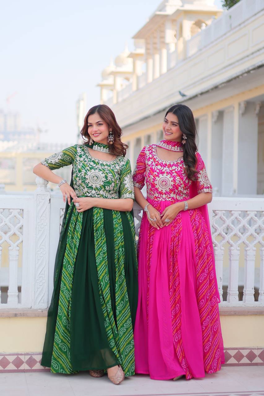 Green Traditional Indian Gown Dress With Dupatta