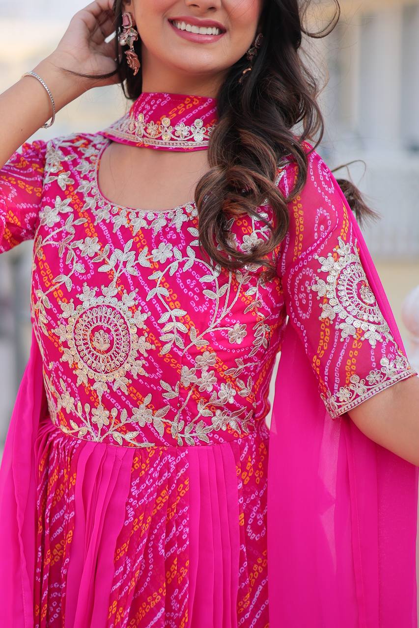 Rani Pink Traditional Indian Gown Dress With Dupatta