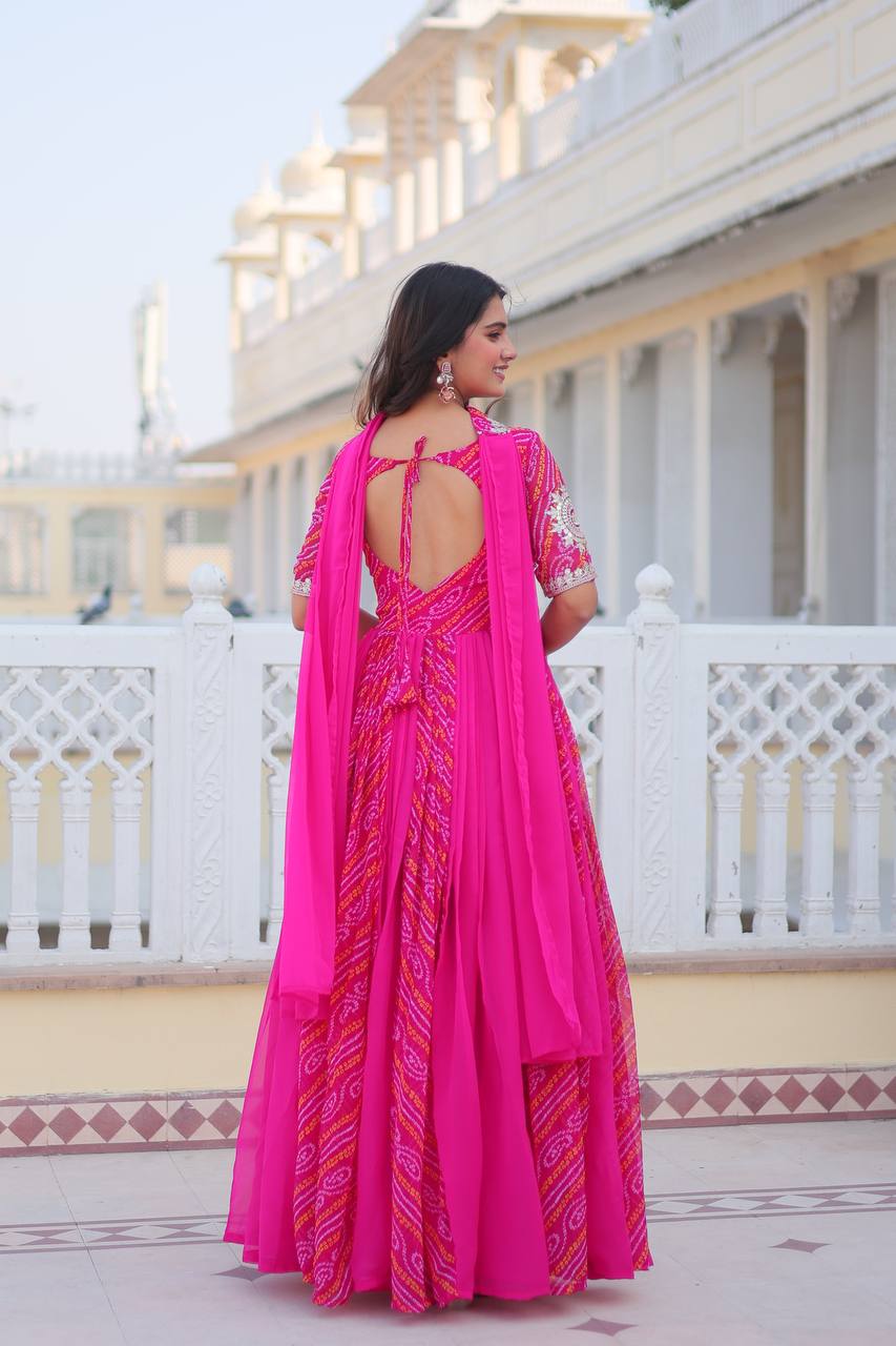 Rani Pink Traditional Indian Gown Dress With Dupatta