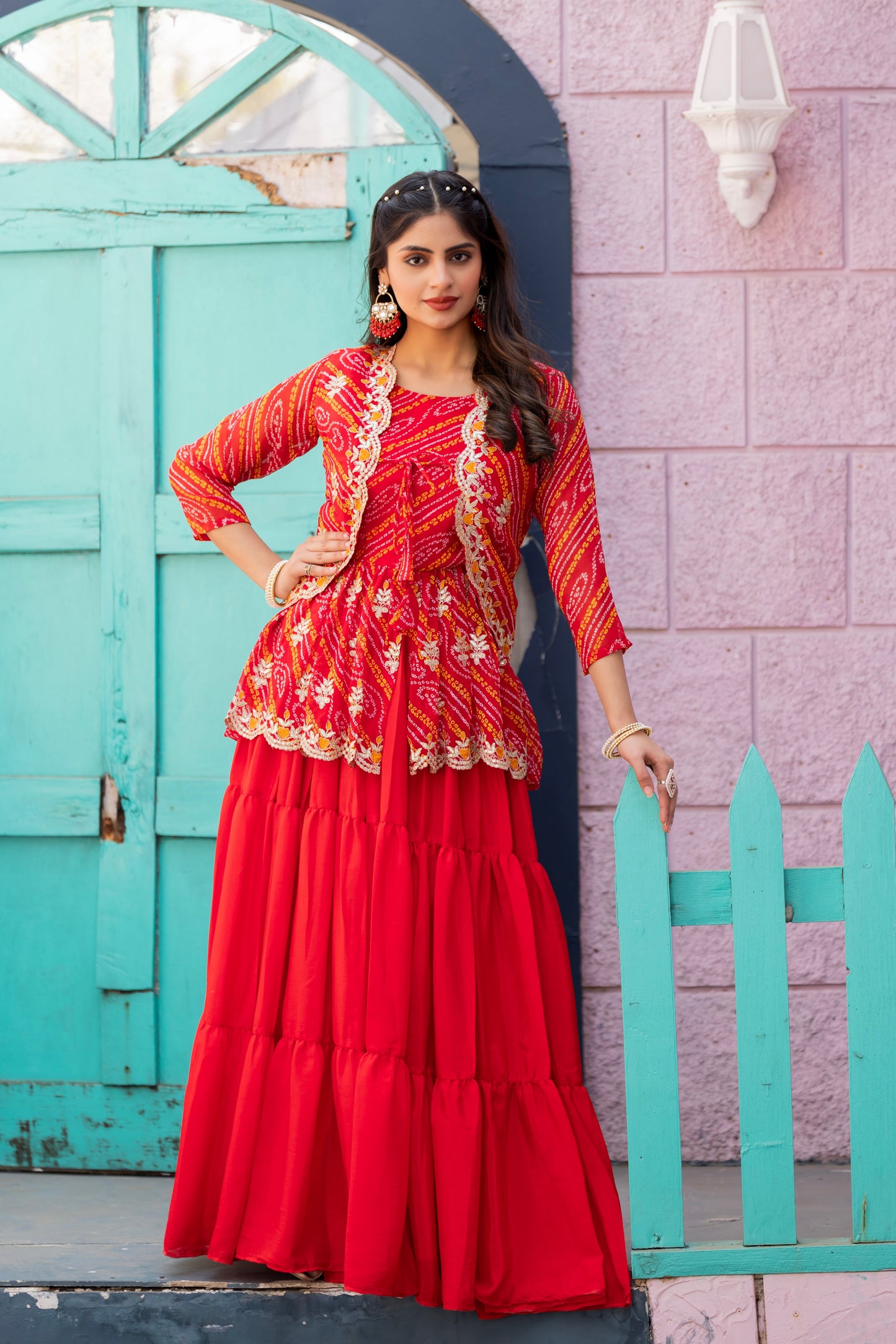 Red Wedding Wear Chinon Lehenga