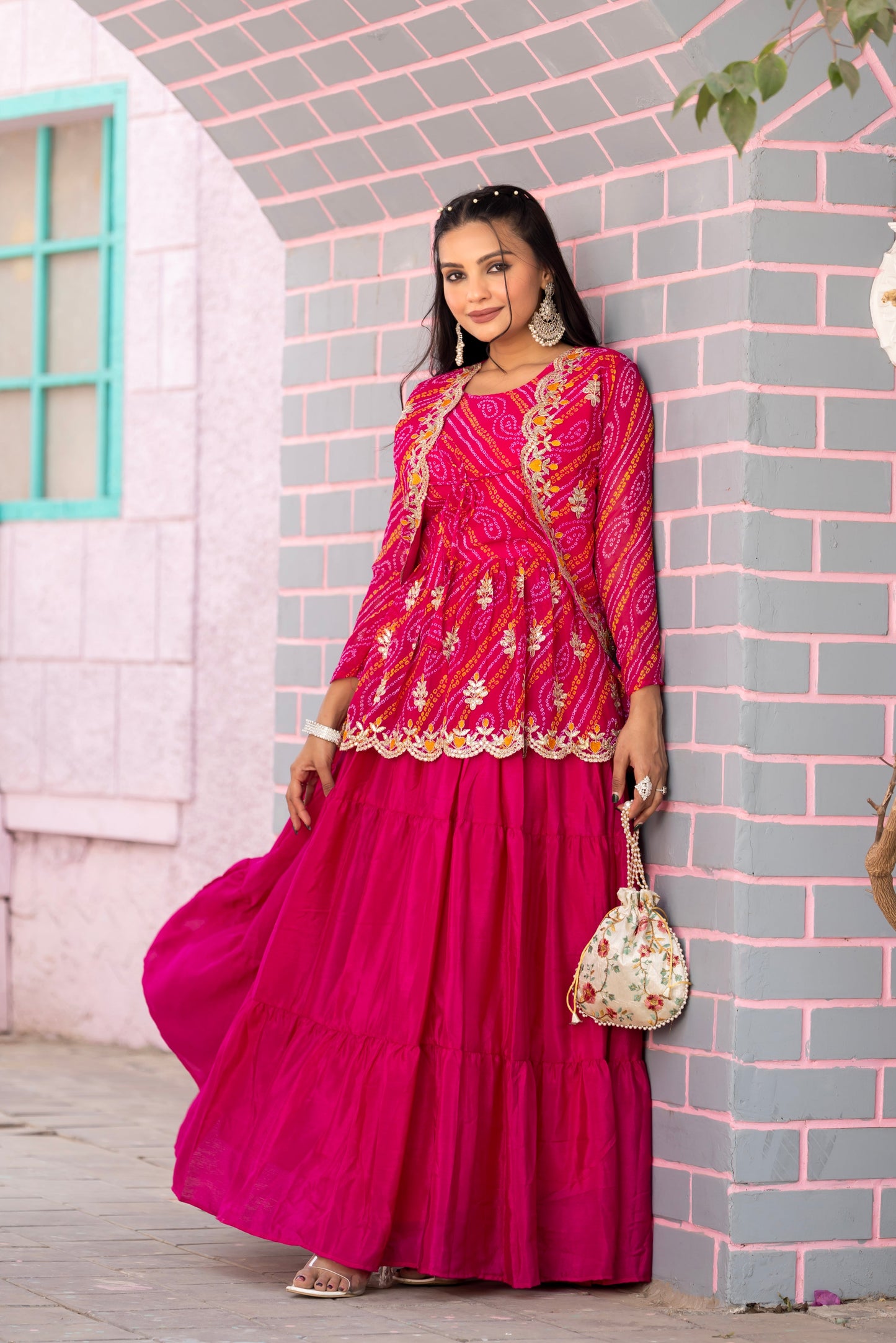 Rani Pink Wedding Wear Chinon Lehenga