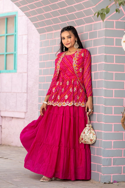 Rani Pink Wedding Wear Chinon Lehenga