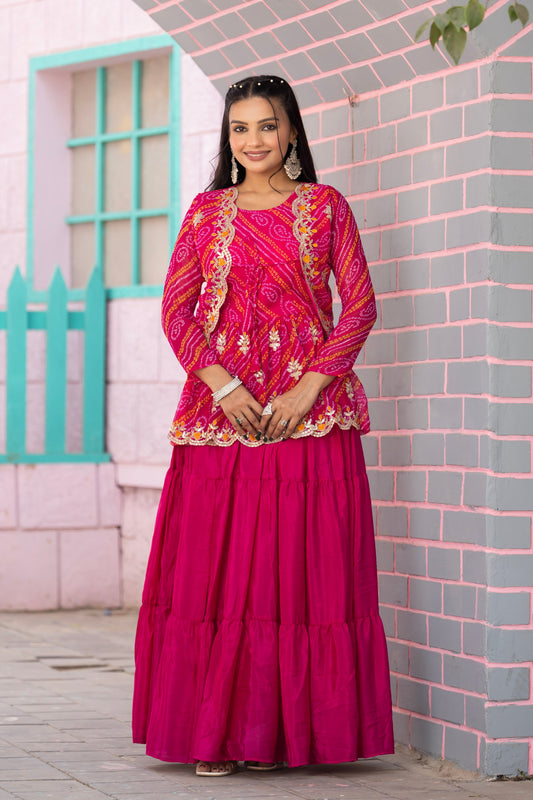 Rani Pink Wedding Wear Chinon Lehenga