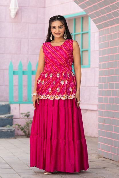 Rani Pink Wedding Wear Chinon Lehenga