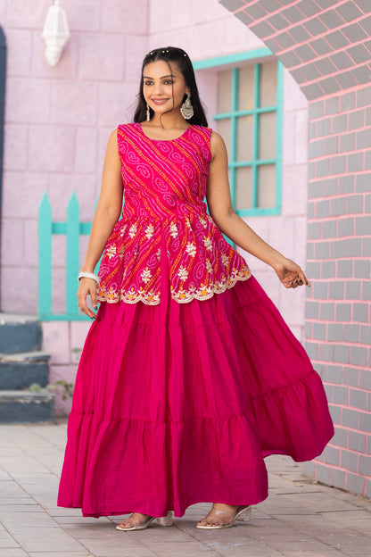 Rani Pink Wedding Wear Chinon Lehenga