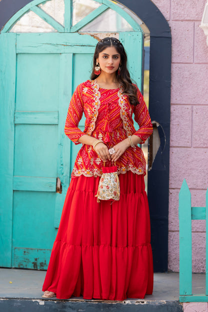 Red Wedding Wear Chinon Lehenga