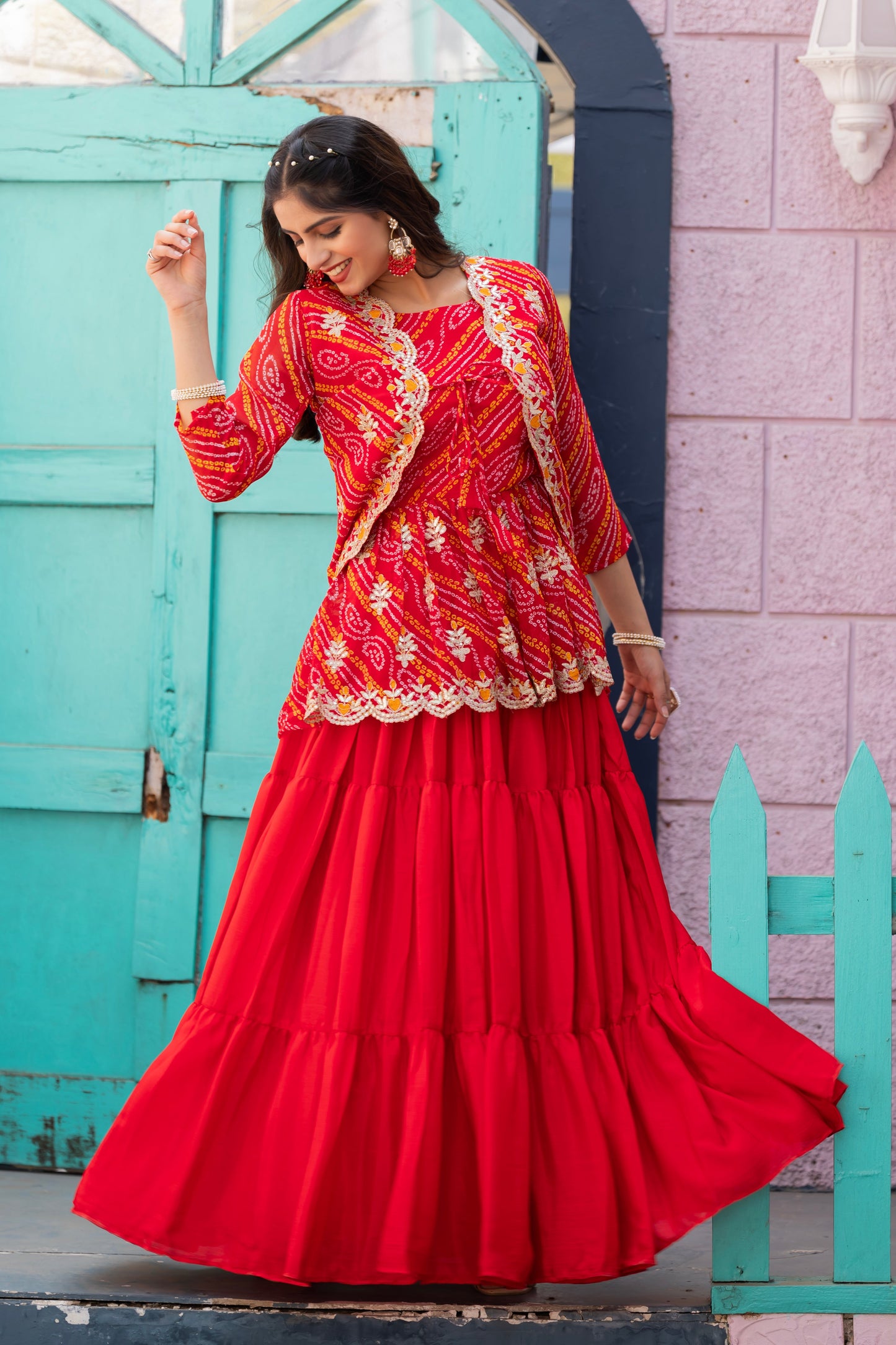 Red Wedding Wear Chinon Lehenga
