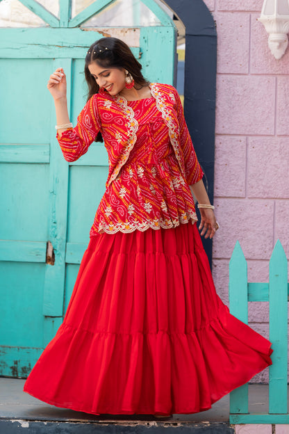 Red Wedding Wear Chinon Lehenga
