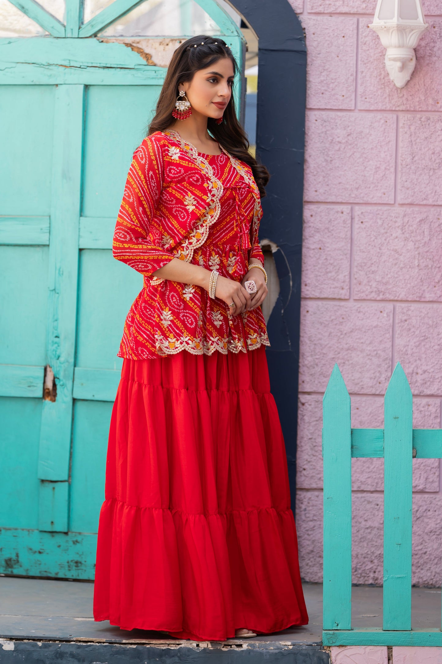 Red Wedding Wear Chinon Lehenga