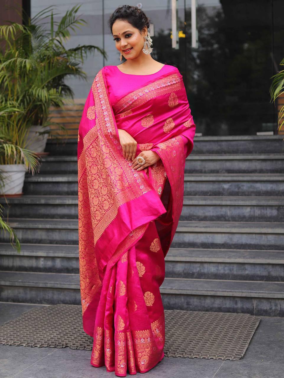 Rani Pink Wedding Wear Lichi Silk Saree