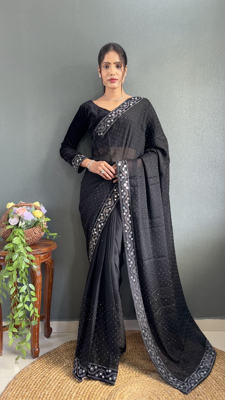Black Ready Made Rangoli Silk Saree