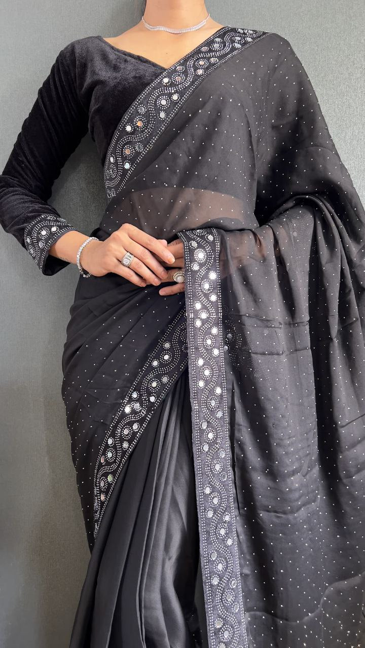 Black Ready Made Rangoli Silk Saree