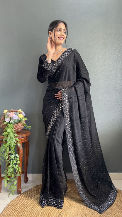 Black Ready Made Rangoli Silk Saree