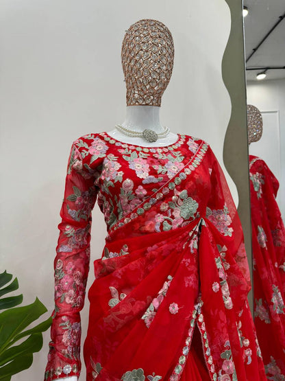 Red Bollywood Party Wear Georgette Saree