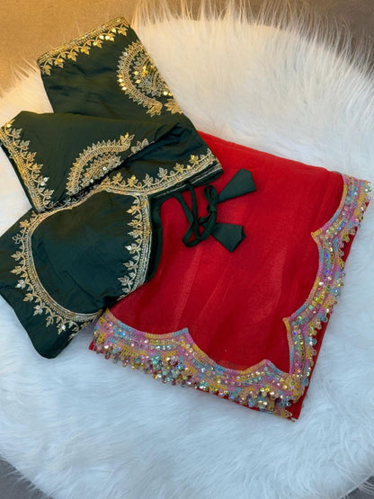 Red Designer Gold Crush Saree