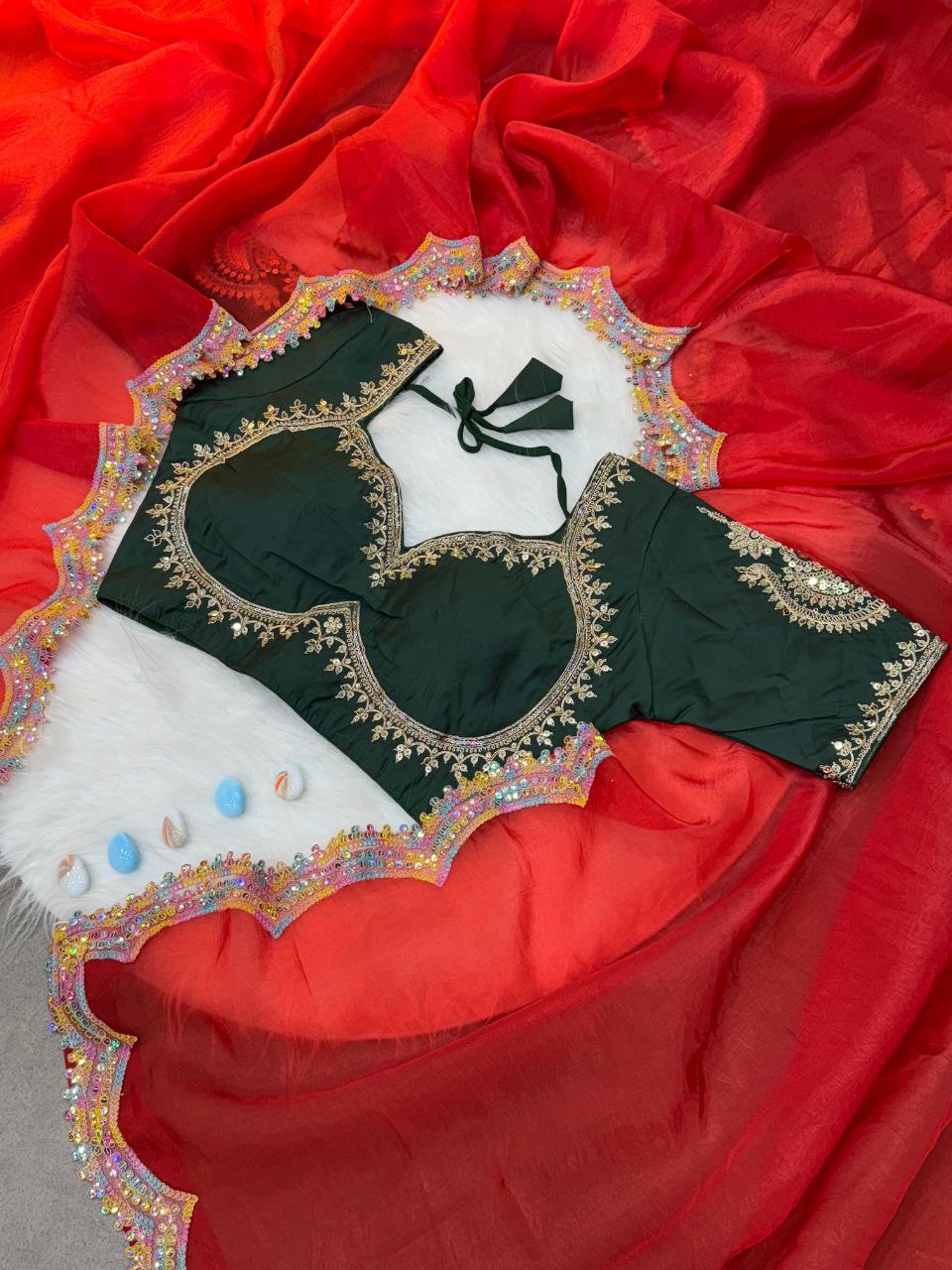 Red Designer Gold Crush Saree