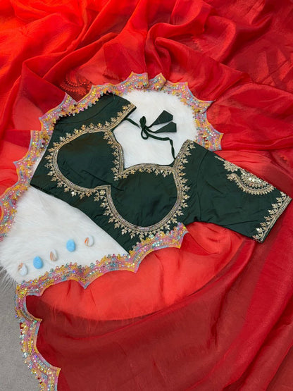 Red Designer Gold Crush Saree