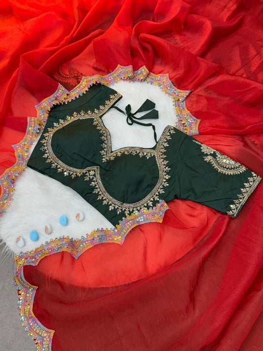 Red Designer Gold Crush Saree