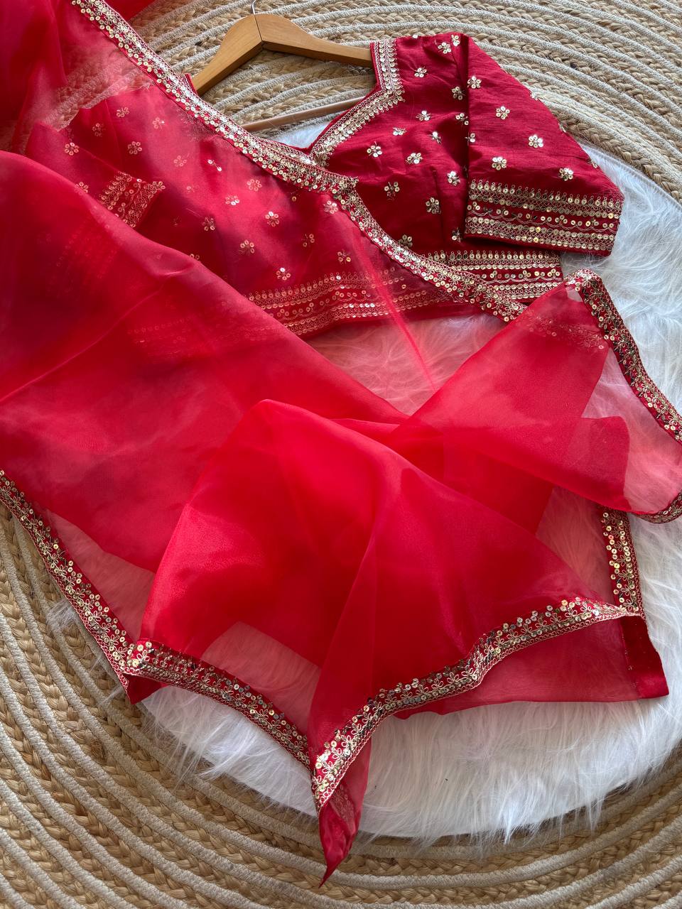 Red Designer Organza Silk Saree