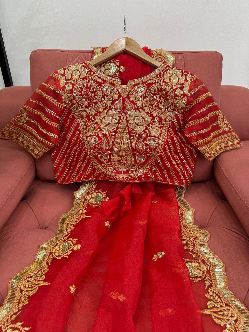 Red Designer Organza Silk Saree