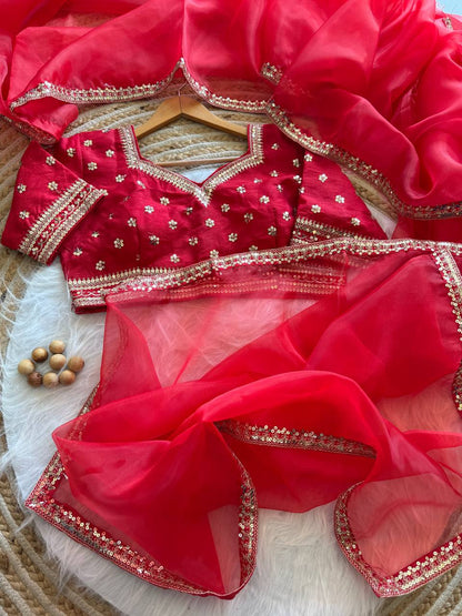 Red Designer Organza Silk Saree