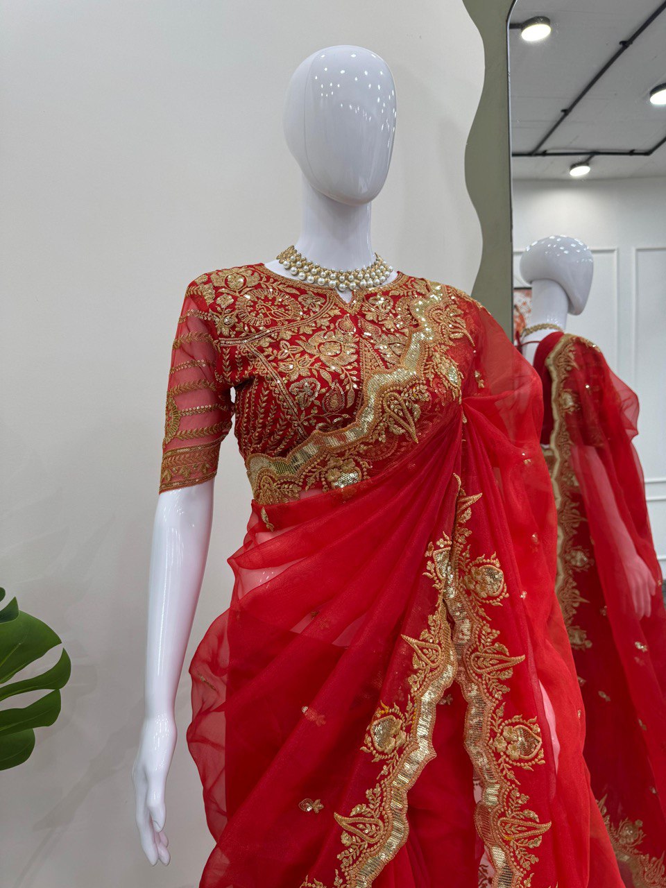Red Designer Organza Silk Saree