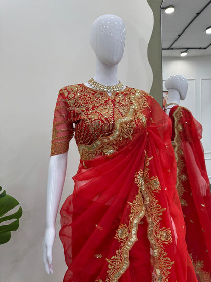 Red Designer Organza Silk Saree