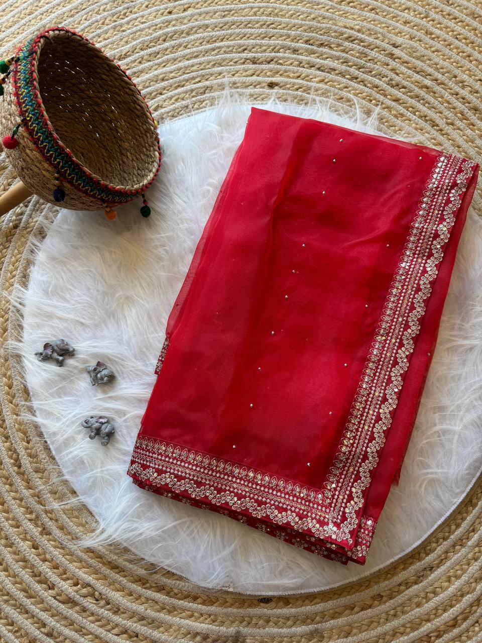Red Designer Organza Silk Saree