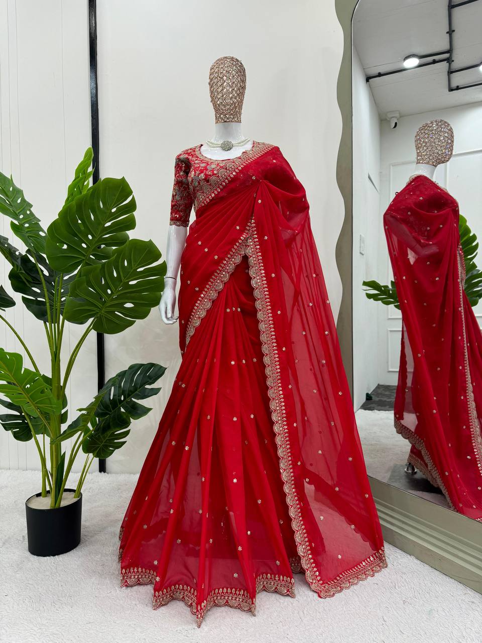 Red Designer Tabby Silk Saree