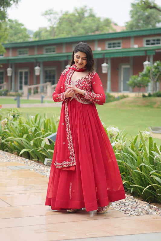 Red Designer Wedding Wear Long Gown Dress