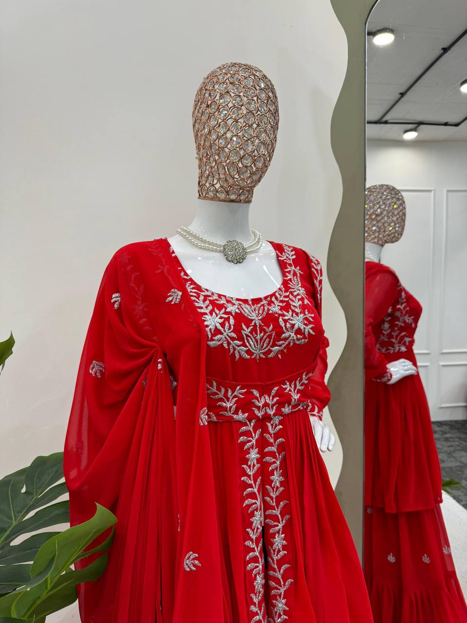 Red Georgette Modern Sharara Set For Wedding