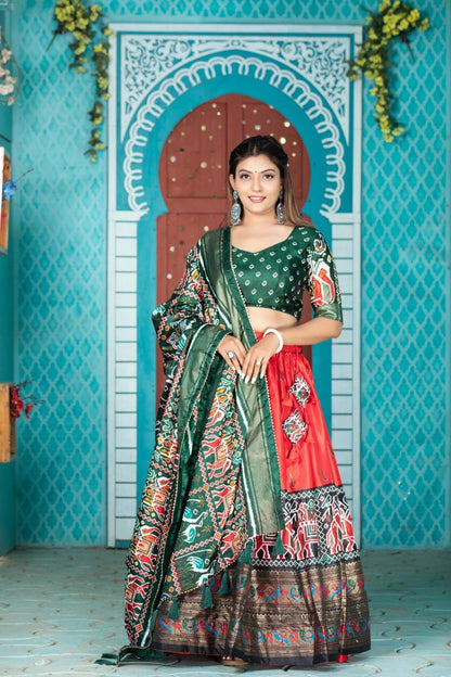 Red Paithani & Patola Printed Dola Silk Lehenga