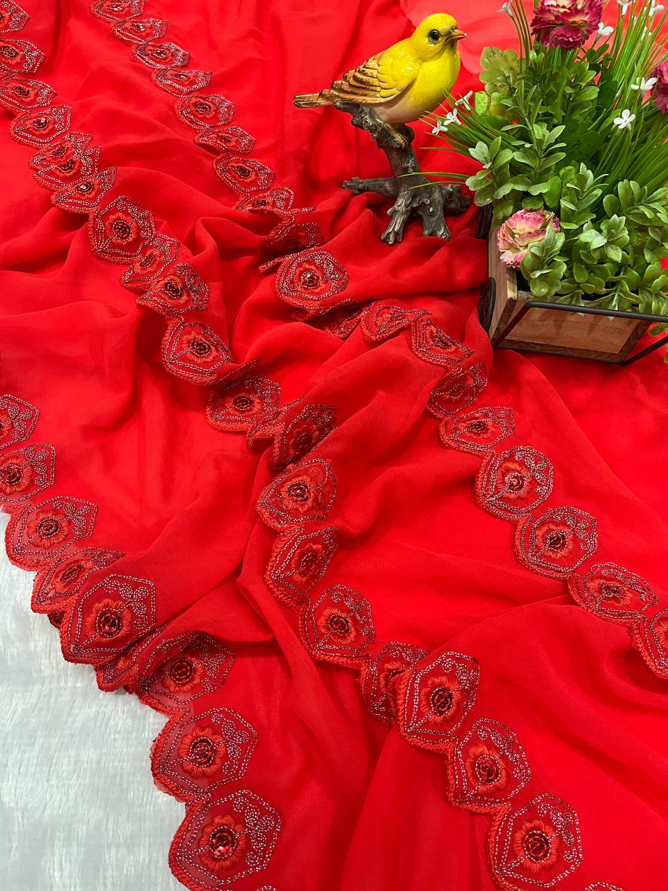 Red Party Wear Bollywood Georgette Saree | Clone Design