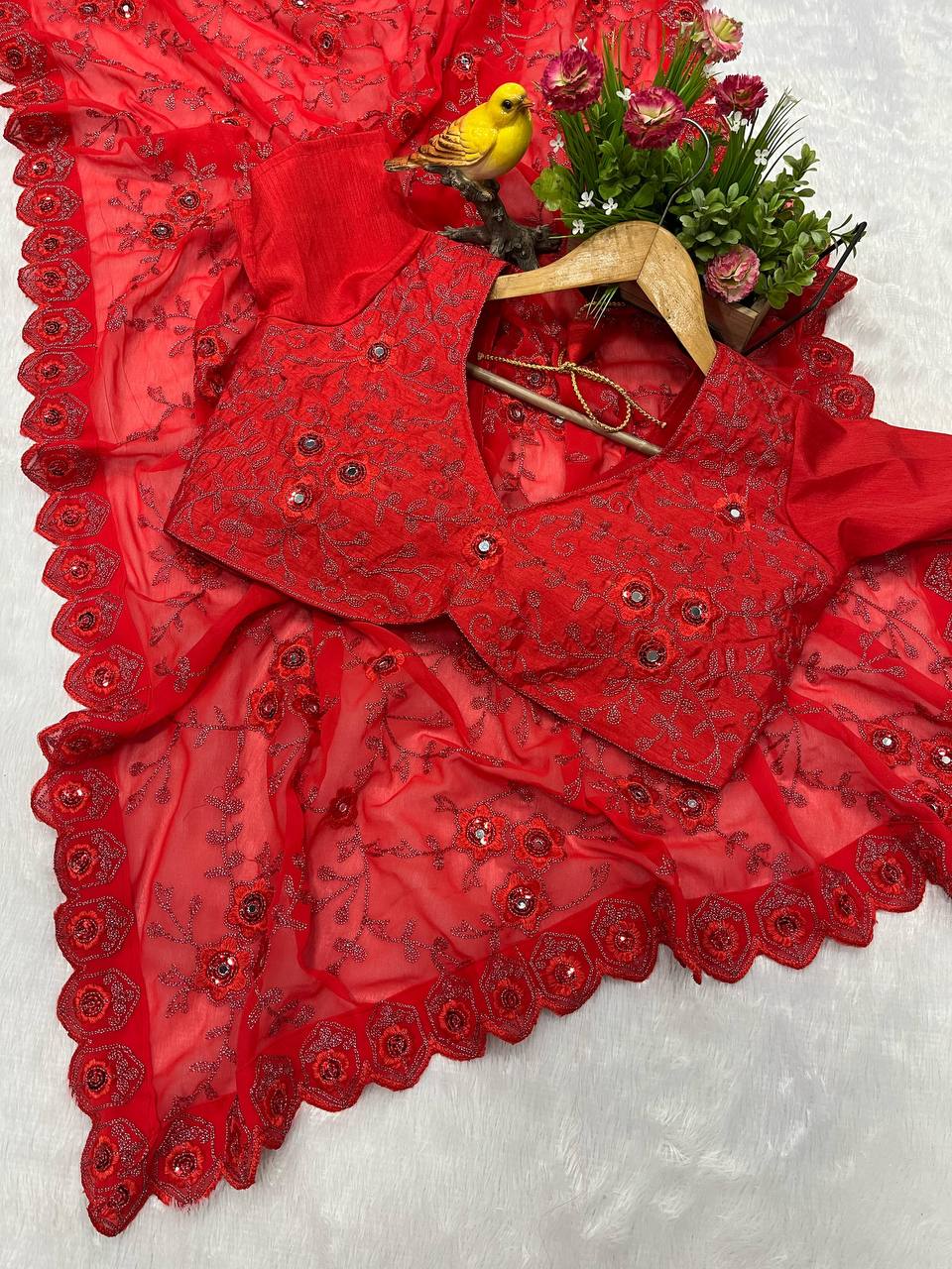 Red Party Wear Bollywood Georgette Saree | Clone Design